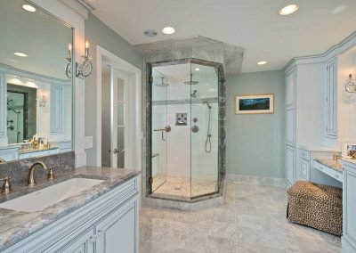 Master bathroom with marble countertops