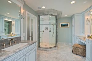 Master bathroom with marble countertops