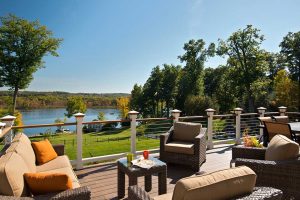 View of deck over lake
